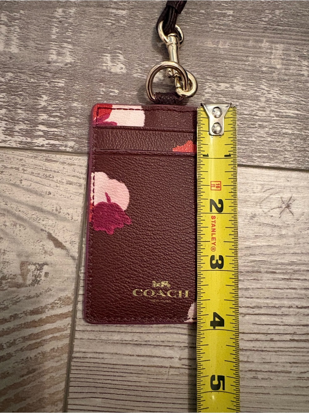 Coach Burgundy Card Holder with Pink and Orange Floral Accents - Picture 5 of 6